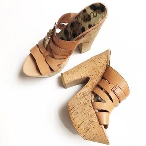 SamEdelman Slip-On Cork Platform High Heel Sandals